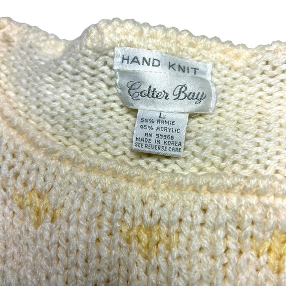 VTG Colter Bay Hand Knit Sweater Women's Pastel  Pattern Puff Sleeve Lrg - Picture 8 of 9